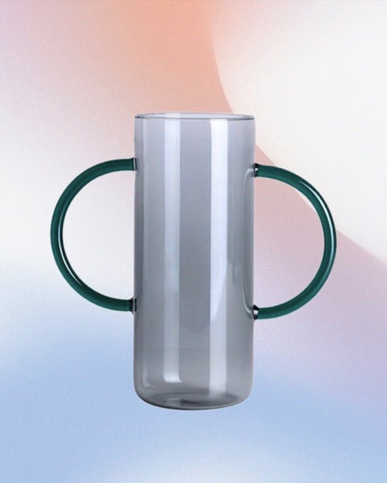 Dual-Handle Dopamine Glass Vase – Whimsical Handblown Flower Vessel