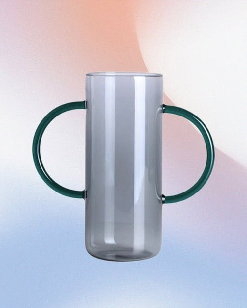 Dual-Handle Dopamine Glass Vase – Whimsical Handblown Flower Vessel