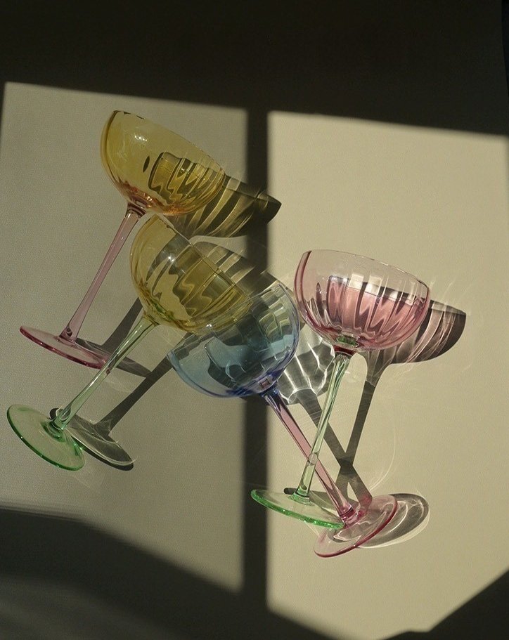 Retro Pastel Cocktail Glasses Coupe Set (4 pcs) – Handblown Vintage-Inspired Party Glassware