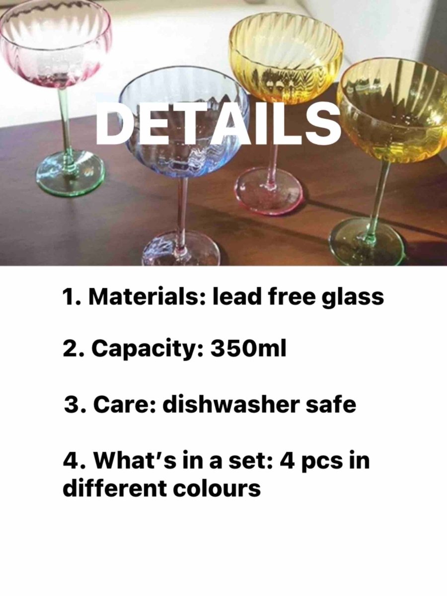 Retro Pastel Cocktail Glasses Coupe Set (4 pcs) – Handblown Vintage-Inspired Party Glassware