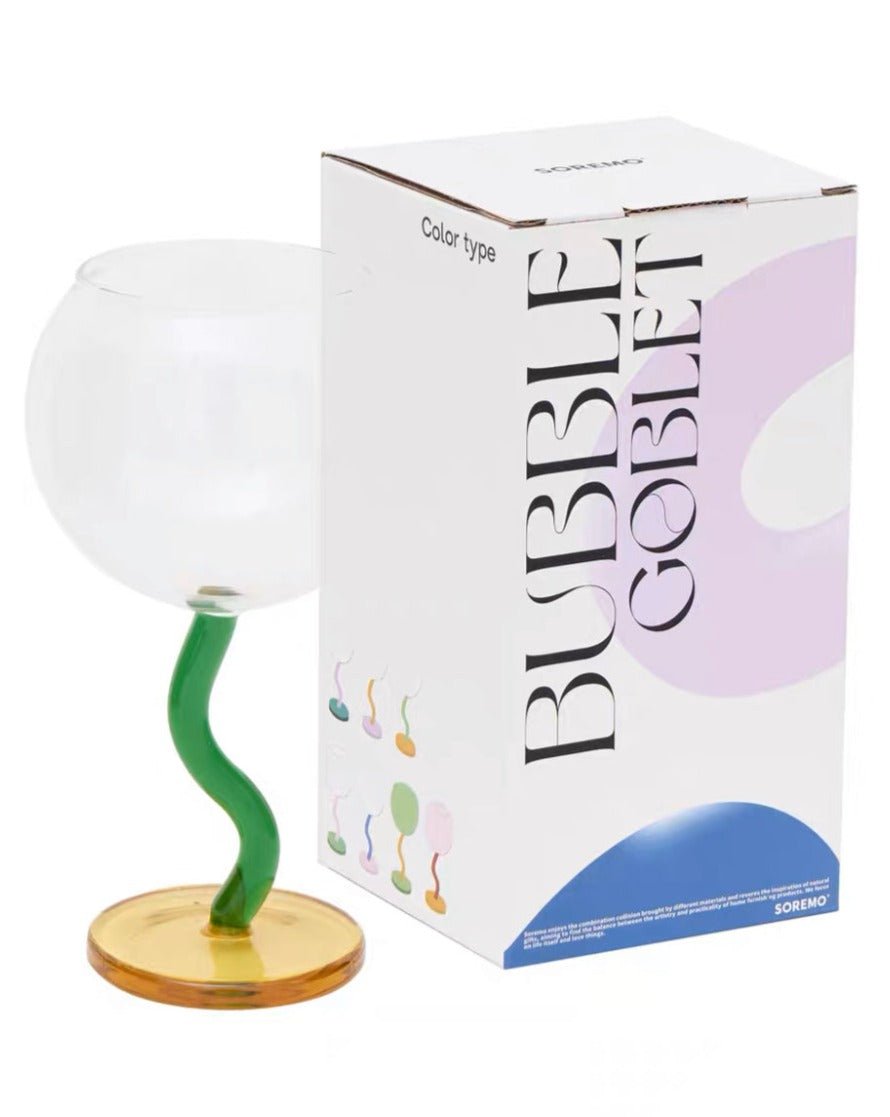 Handblown Bubble Wine Glass – Retro Wavy Stem Party Glassware