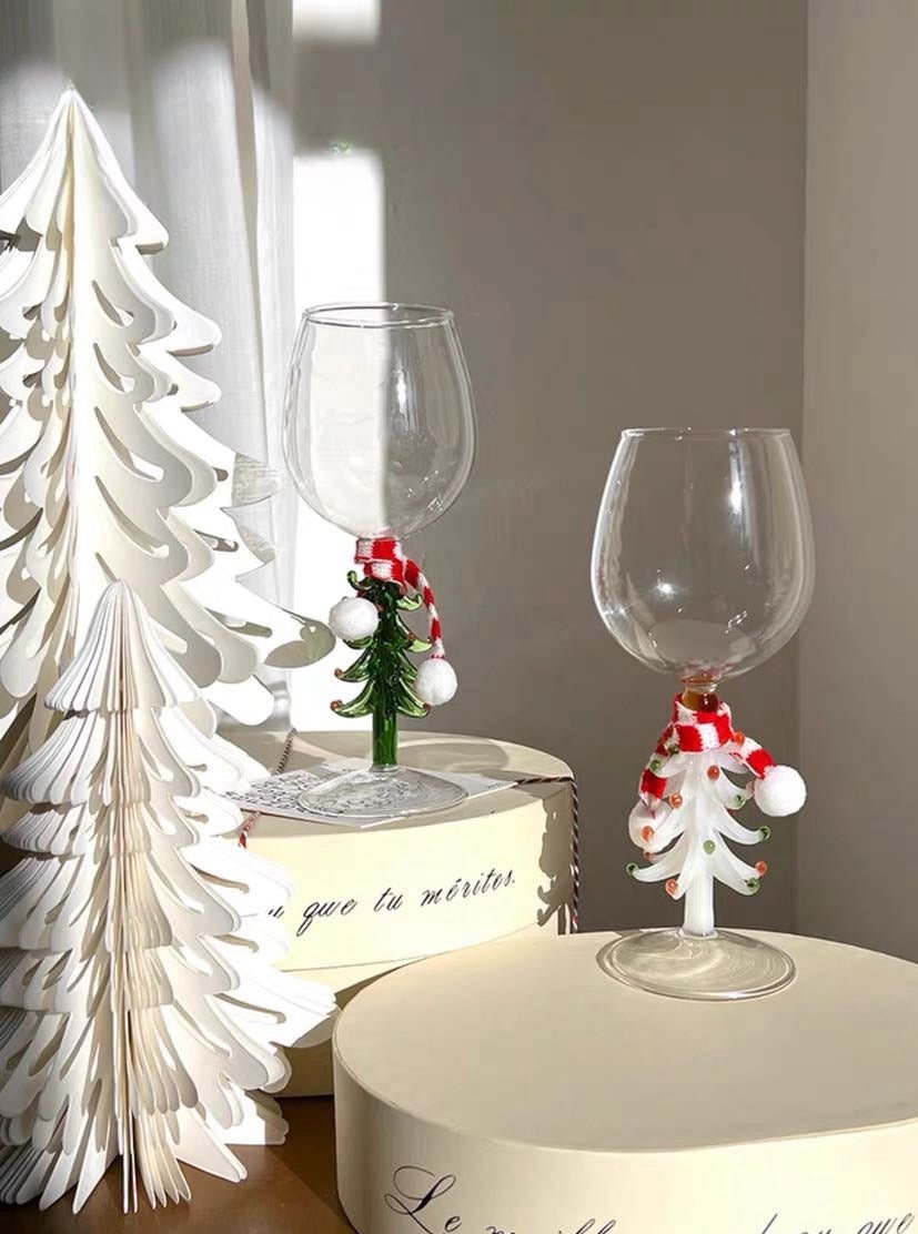 Handblown Christmas Tree Wine Glasses (Set of 2) – Whimsical Holiday Glassware