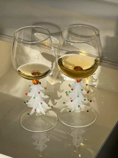 Handblown Christmas Tree Wine Glasses (Set of 2) – Whimsical Holiday Glassware