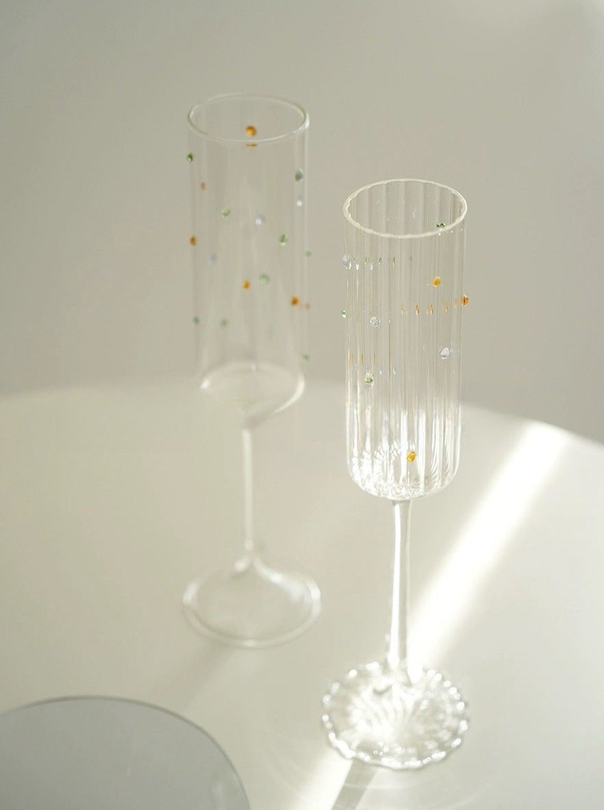 Handblown Rainbow Sprinkles Champagne Flutes (Set of 2)