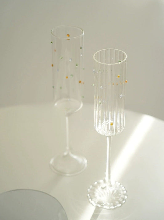 Handblown Rainbow Sprinkles Champagne Flutes (Set of 2)