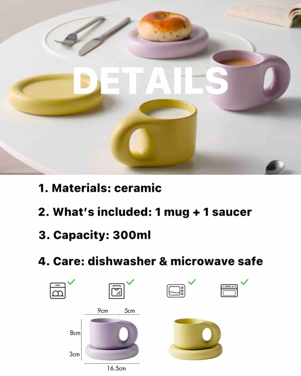 Handcrafted Bauhaus Chubby Mugs – Cute Ceramic Coffee Cups