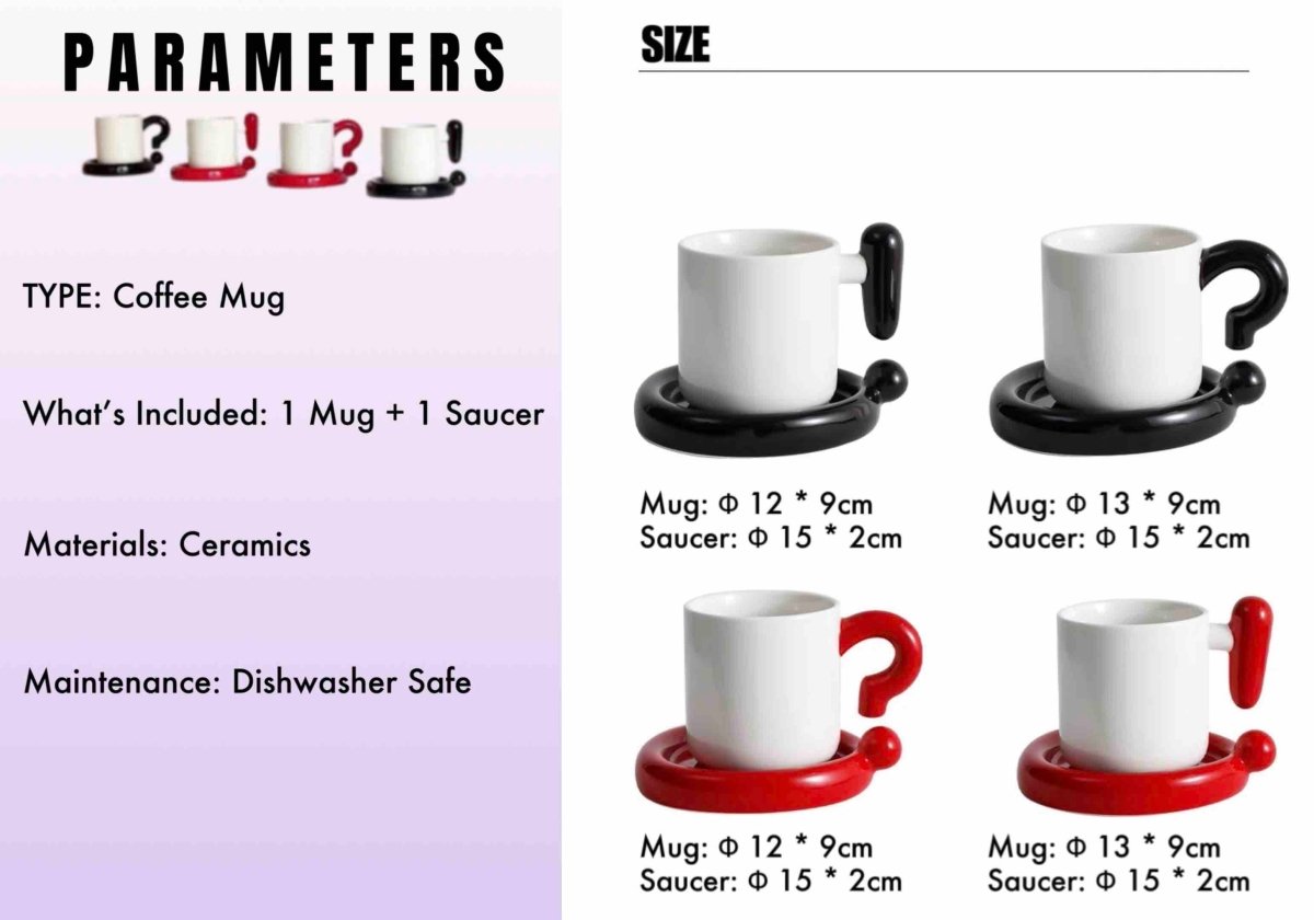 Ceramic Mug & Saucer Set – “!?” Emoji Handle