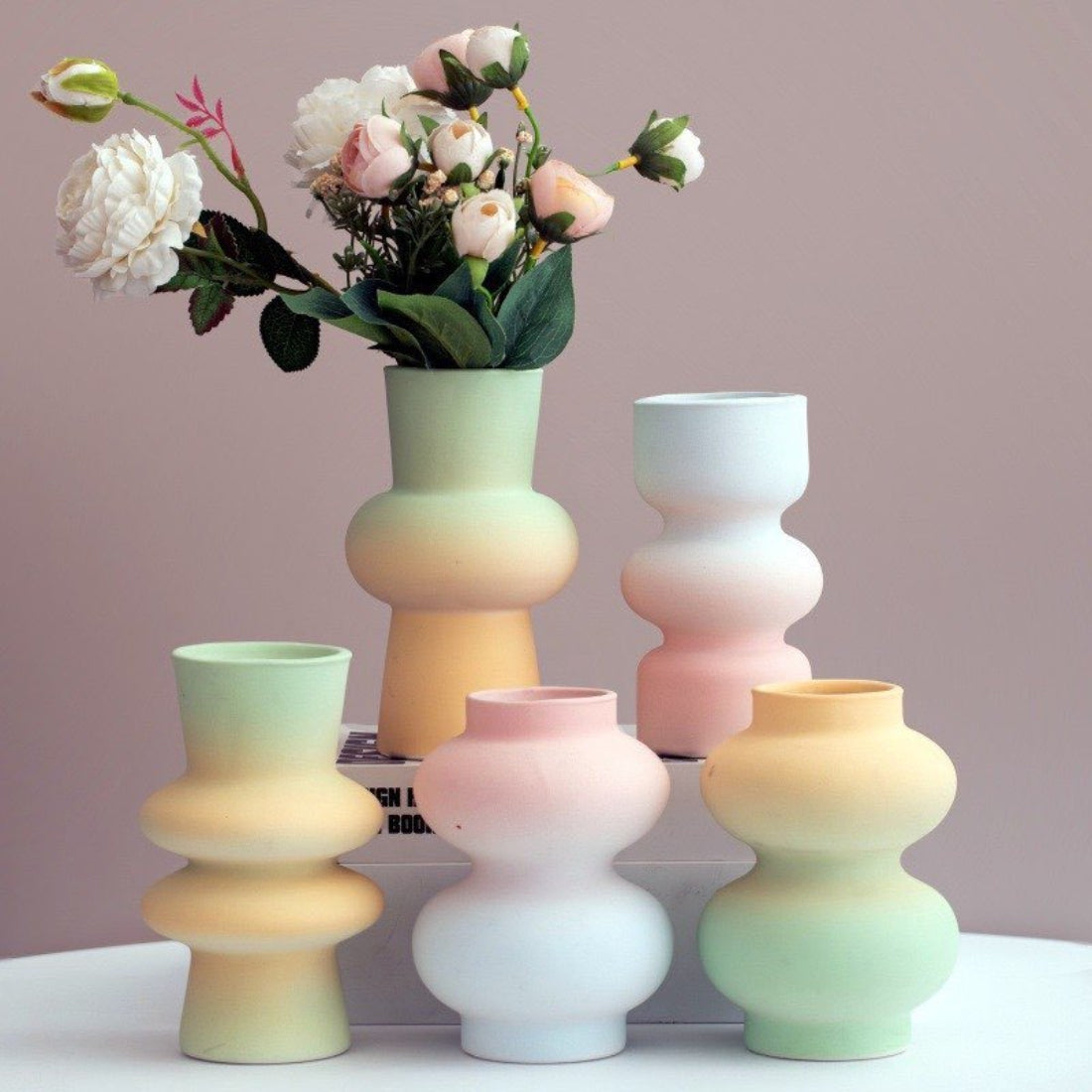 Handmade Ceramic Gradient Vase – Dopamine Geometric Matte Flower Vessel