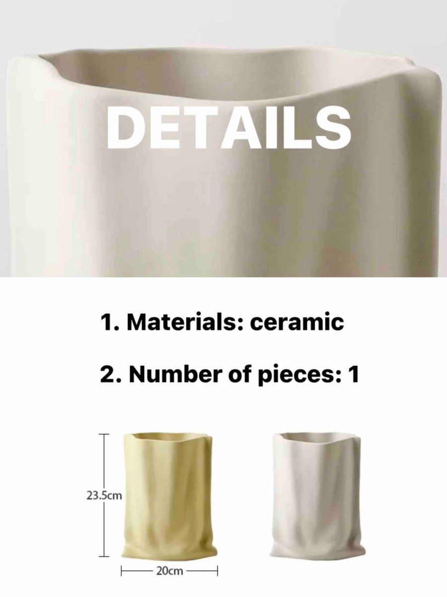 Handmade Ceramic Wrinkle Vase — Morandi Color Decorative Art Piece