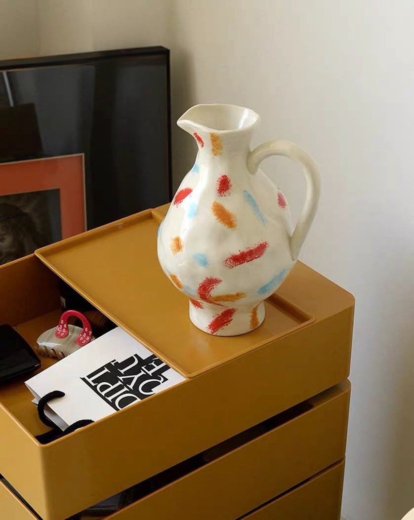 Handmade Nordic Ceramic Jug Vase – Minimalist Pottery for Floral Decor