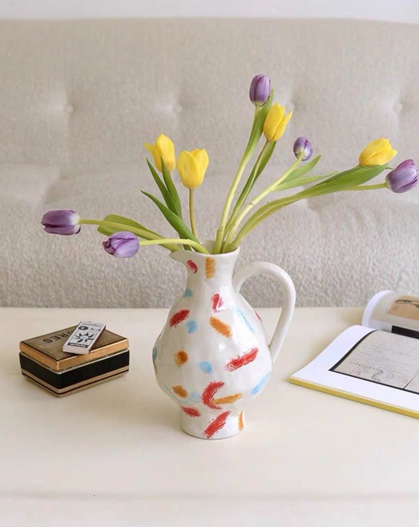 Handmade Nordic Ceramic Jug Vase – Minimalist Pottery for Floral Decor