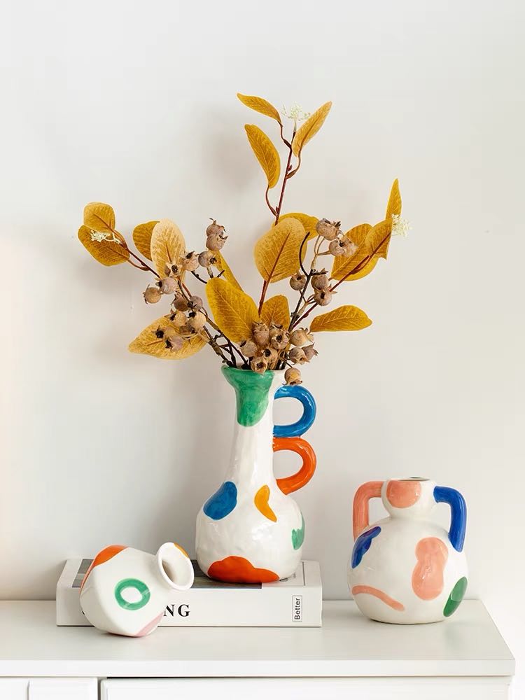 Handpainted Abstract Ceramic Vase – Whimsical Eclectic Home Decor