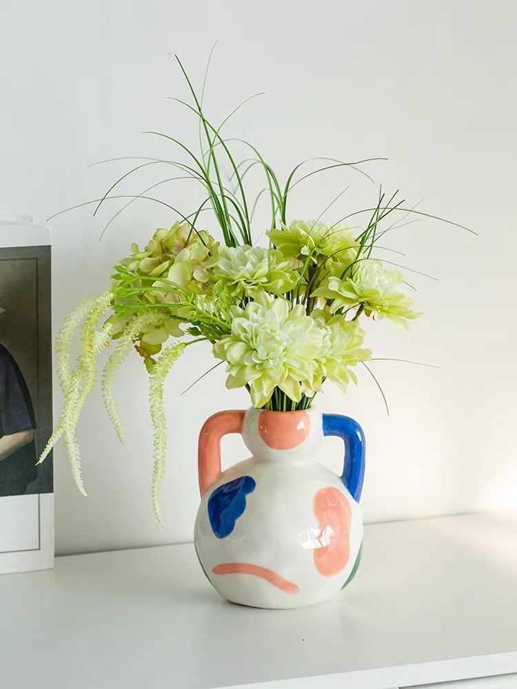 Handpainted Abstract Ceramic Vase – Whimsical Eclectic Home Decor