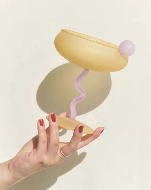 Jelly Bean Wine Glass – Handblown Whimsical Dopamine Cocktail Coupe