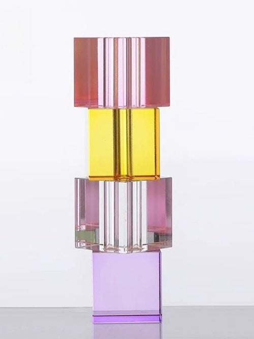 Modern Crystal Cube Bud Vase – Rainbow Dopamine Decorative Centerpiece