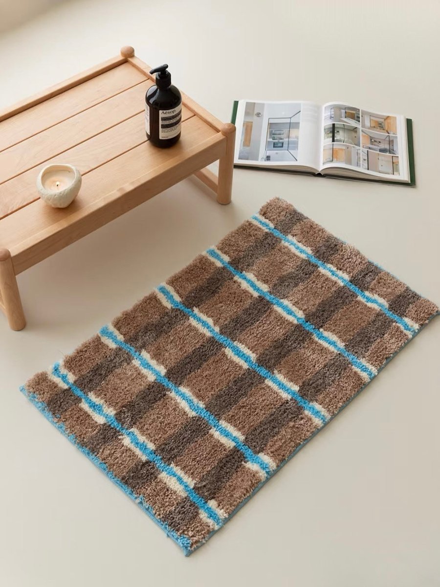 Retro Earthy Tone Checker Bath Rug – Ultra Soft Absorbent Anti-Slip Mat